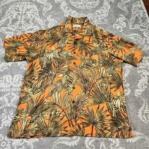 Caribbean Men's Hawaiian Aloha Camp Collar Button-Up Shirt Size L Orange